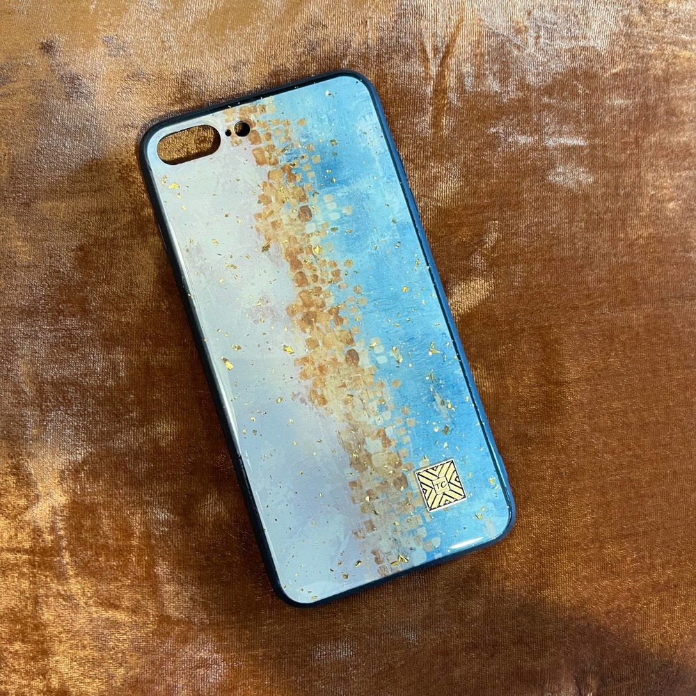 iPhone 12 Pro Max Case Gold Blue Abstract Print NEW